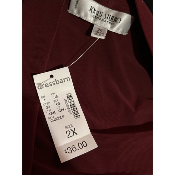 Jones Studio Separates  2X Burgundy  Wine Sleeveless Shirt Travel Layer - NEW - Picture 9 of 9